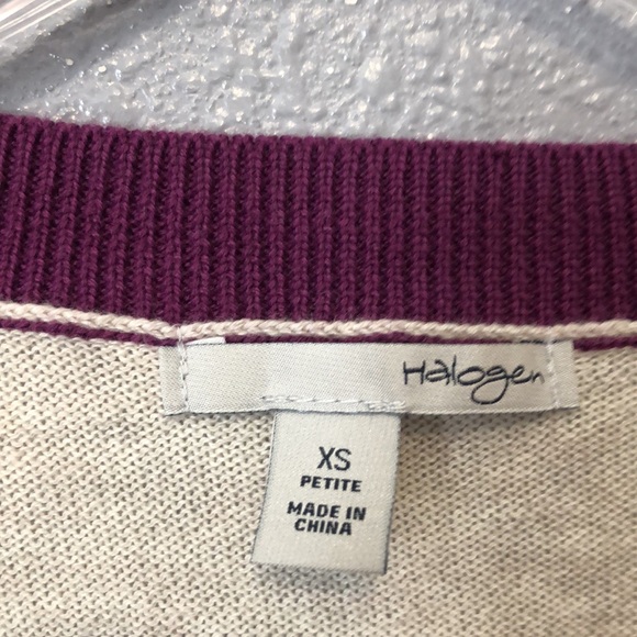Halogen striped cardigan sweater Women's XS Purple white button V neck top - Picture 5 of 11